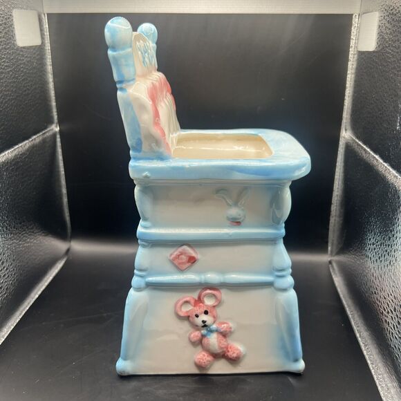Vintage 1950s Relpo Nursery Planter Baby Blue Pink Teddy Highchair Vase - Picture 6 of 11